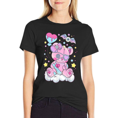 Kawaii Pastel Goth Cute Scary Bear  Rolled Sleeves T-Shirt