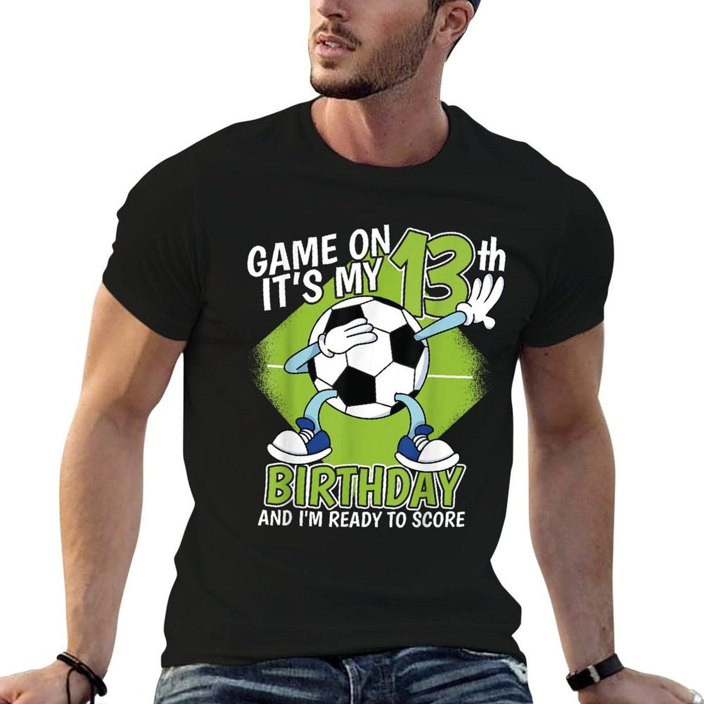 13 Year Old Soccer Player Boy 13th Birthday Soccer Theme  Heathered Texture T-Shirt