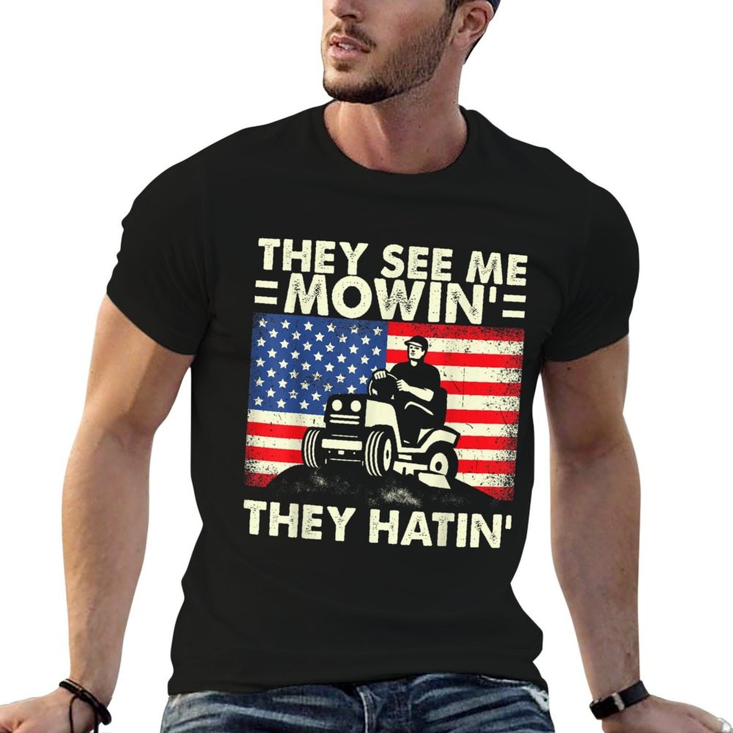 Lawn Mowing Funny See Me Mowing They Hatin Garden Dad  Heathered Texture T-Shirt