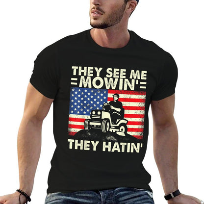 Lawn Mowing Funny See Me Mowing They Hatin Garden Dad  Heathered Texture T-Shirt