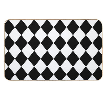 Black And White Harlequin Pattern  Easy Maintenance Bath Mat