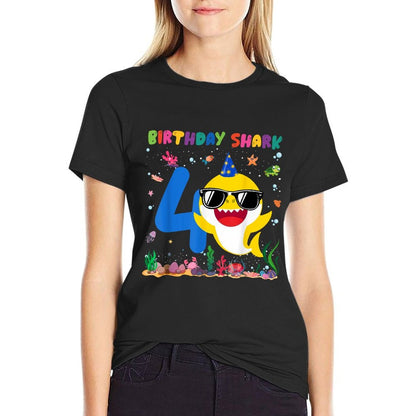 4 Year Old Birthday Shark 4th Toddlers Birthday Boy Girl  Wrinkle-resistant T-Shirt
