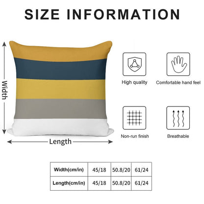 Broad Stripes Pattern in Light And Dark Mustard Yellow, Grey, White, And Navy Blue Soft Skin-Friendly Throw Pillow