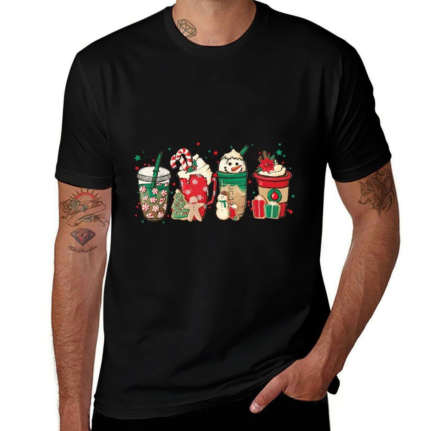 Vintage Santa Christmas Snowman Coffee Latte Mens Womens  Oversized Silhouette T-Shirt