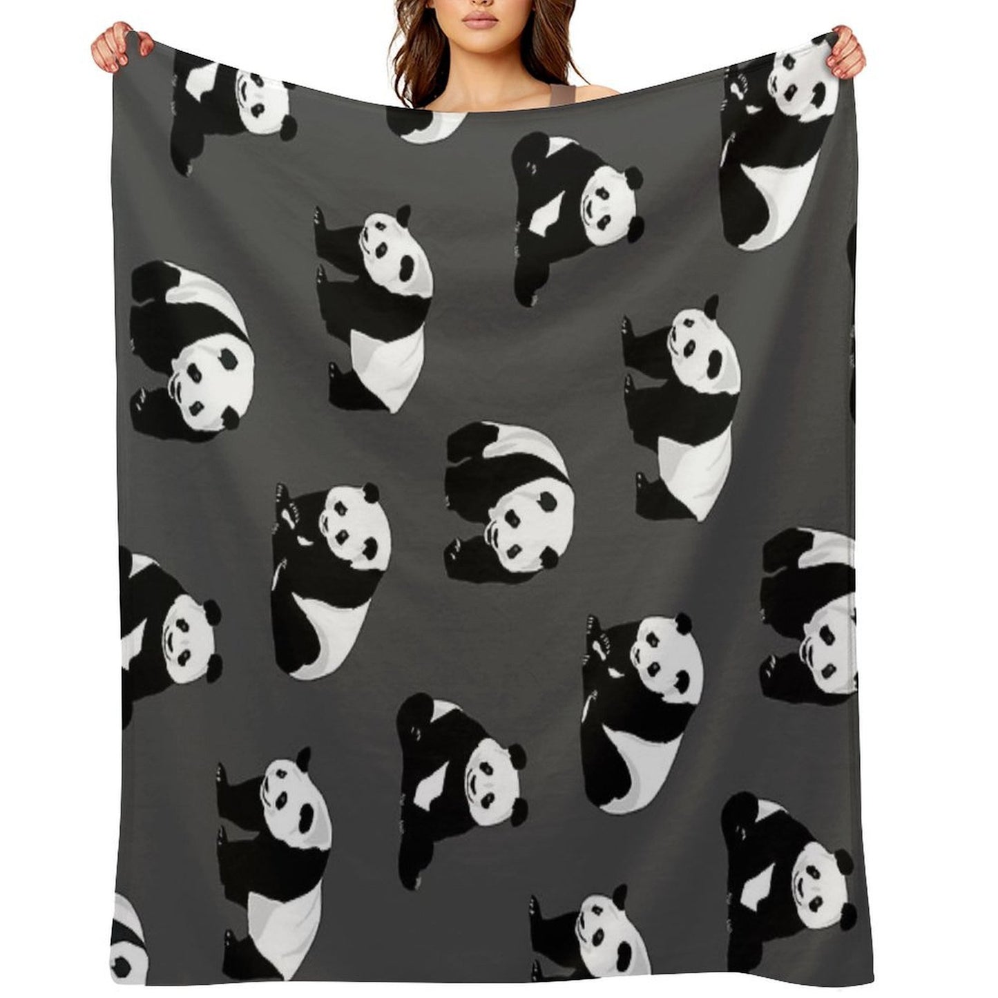 Pandas on Grey Versatility Throw Blanket