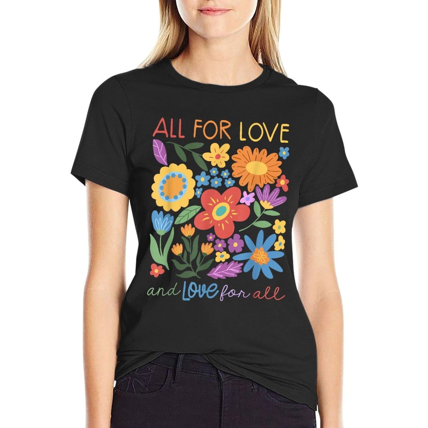 Wildflower Floral All For Love  Love For All LGBT Pride  Wrinkle-resistant T-Shirt