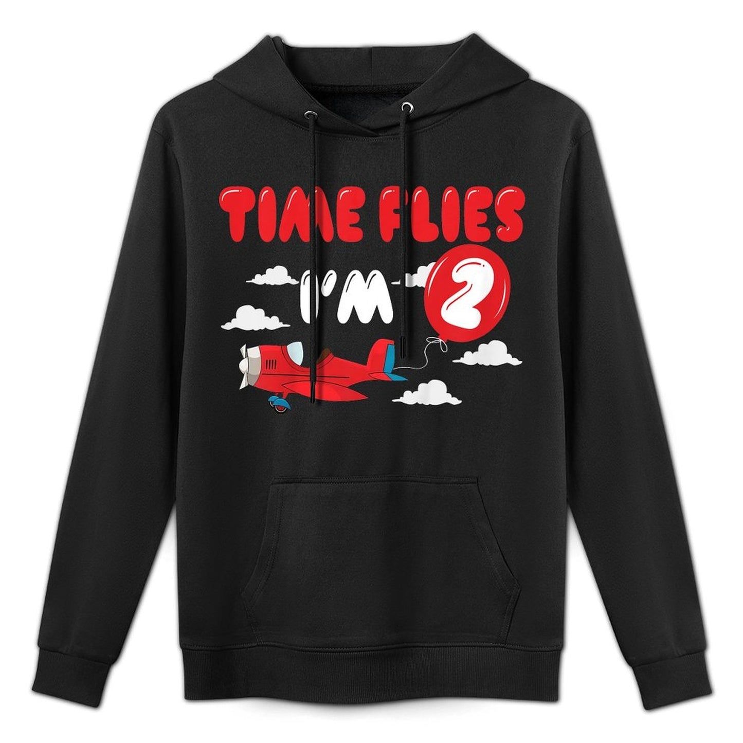 Kids 2nd Birthday Airplane Time Flies I’m Two 2 Yrs Old Shape Retention Hoodie