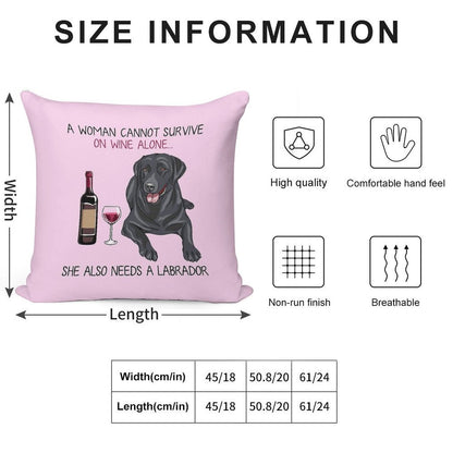 Labrador And Wine Funny Dog Soft Gift Ready Throw Pillow