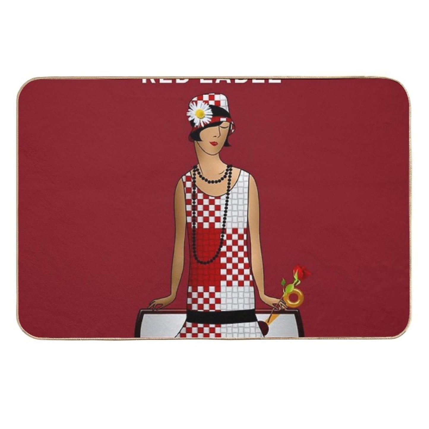 Vintage Red Rose Label Vodka Alcoholic Beverages Flapper Roaring Twenties Jazz Age White Advertising Poster  Posters for Bar, K  Versatile Bath Mat