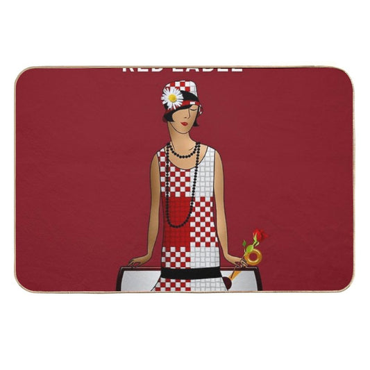 Vintage Red Rose Label Vodka Alcoholic Beverages Flapper Roaring Twenties Jazz Age White Advertising Poster  Posters for Bar, K  Versatile Bath Mat