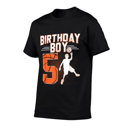 Basketball Birthday Boy 5th Birthday 5 Years Old Birthday  Rolled Sleeves T-Shirt