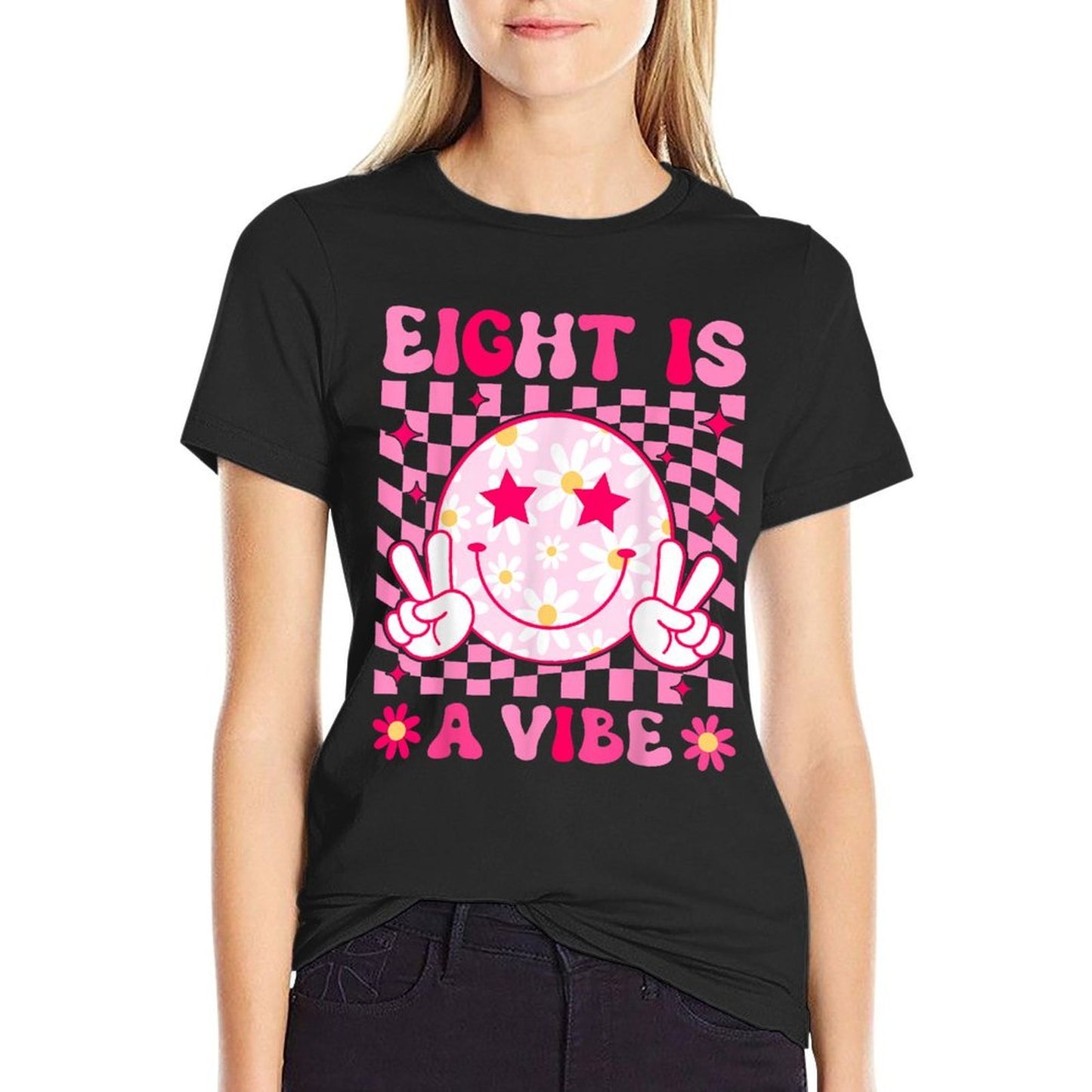Eight Is A Vibe Groovy 8th Birthday 8yr Old 8 Year Old Girls  Slim-fit Cut T-Shirt