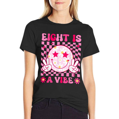 Eight Is A Vibe Groovy 8th Birthday 8yr Old 8 Year Old Girls  Slim-fit Cut T-Shirt