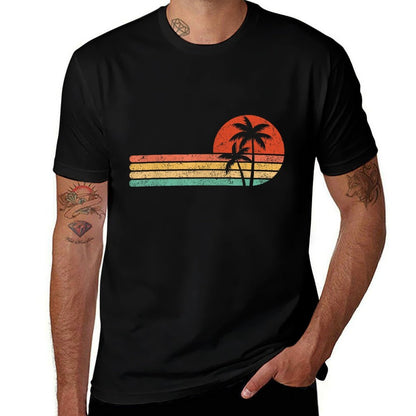 Retro Style Tropical Vintage Sunset Beach Palm Tree  Affordable Price T-Shirt