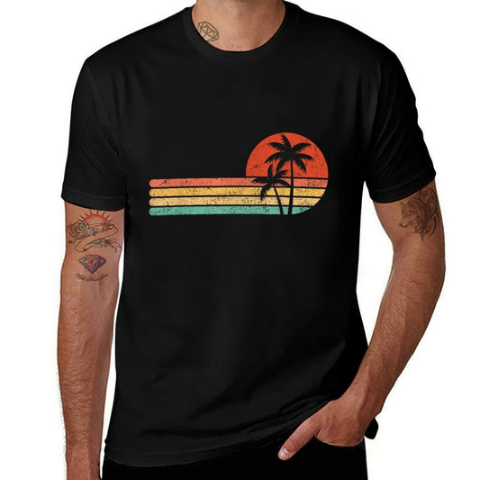Retro Style Tropical Vintage Sunset Beach Palm Tree  Affordable Price T-Shirt