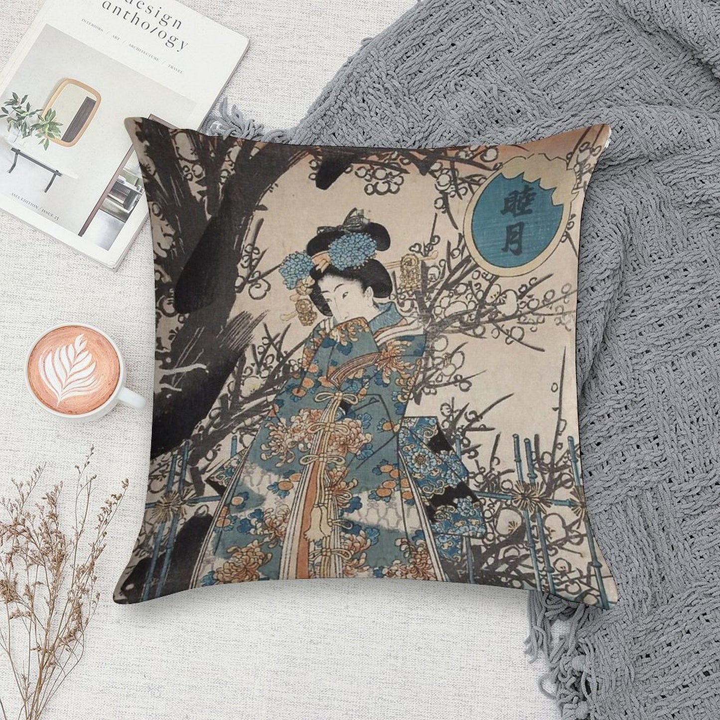 Classic Vintage Ukiyo-e Japanese Art Geisha Portrait Soft Anti-Pilling Throw Pillow