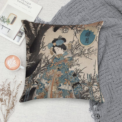 Classic Vintage Ukiyo-e Japanese Art Geisha Portrait Soft Anti-Pilling Throw Pillow