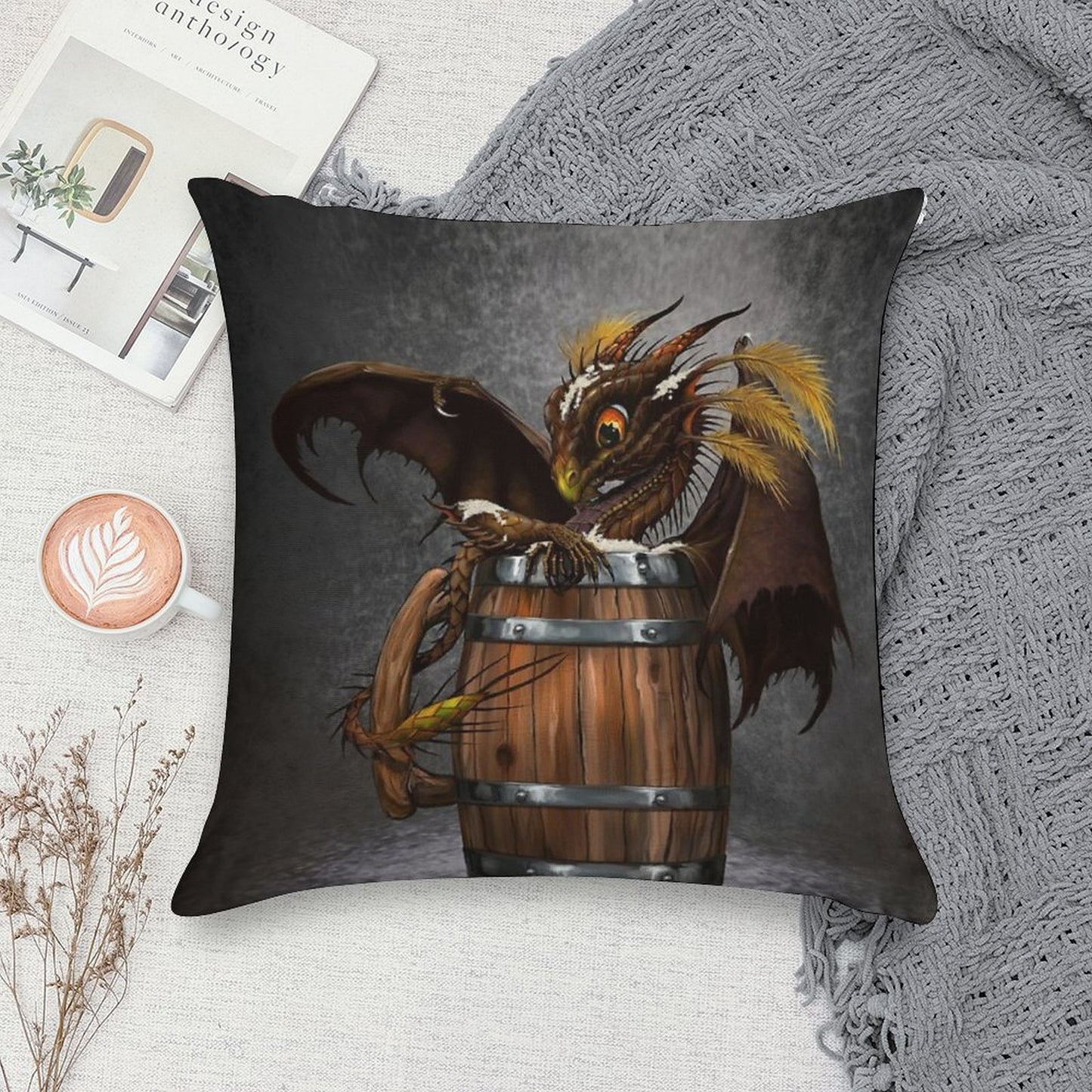 Dark Beer Dragon Soft Hidden Zipper Throw Pillow