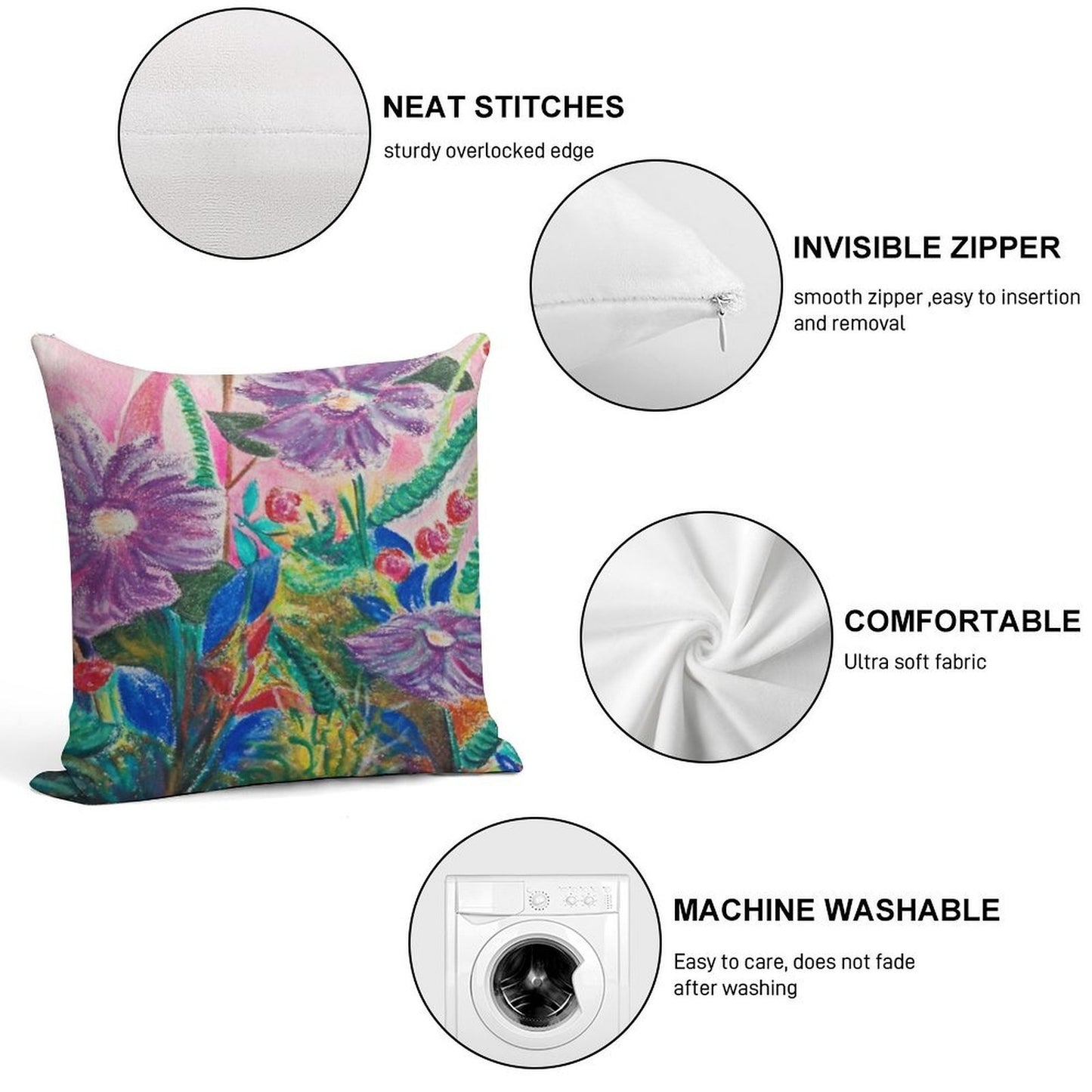 Flower Power Soft Reinforced Edging Throw Pillow