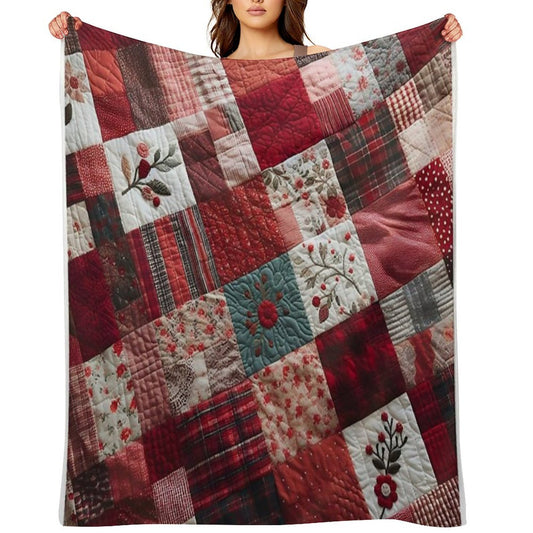 Radiant Red Patchwork Pattern Lightweight Throw Blanket