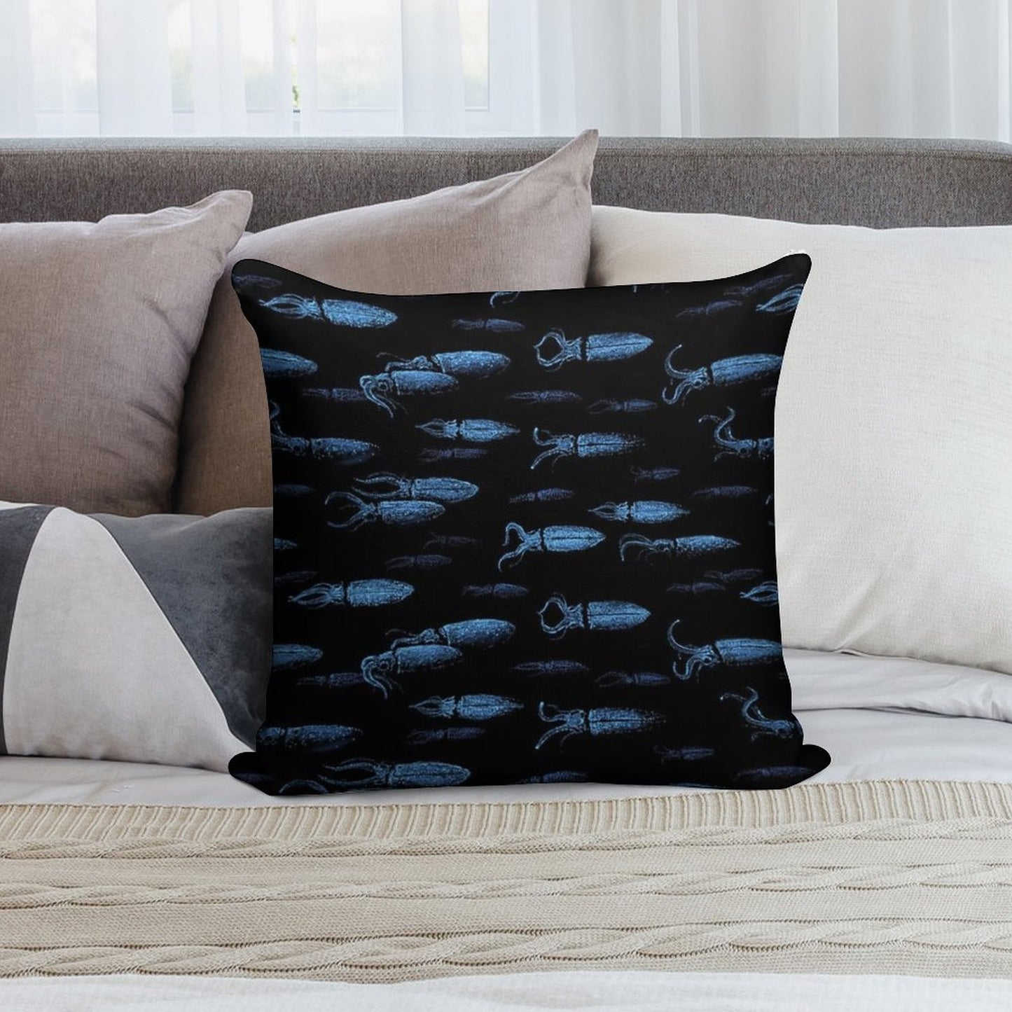 Firefly Squid Hotaruika Bioluminescent Soft Fade-Resistant Throw Pillow