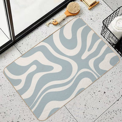 Liquid Swirl Abstract Pattern in Cream And Light Blue-Grey  Anti-Trip Bath Mat