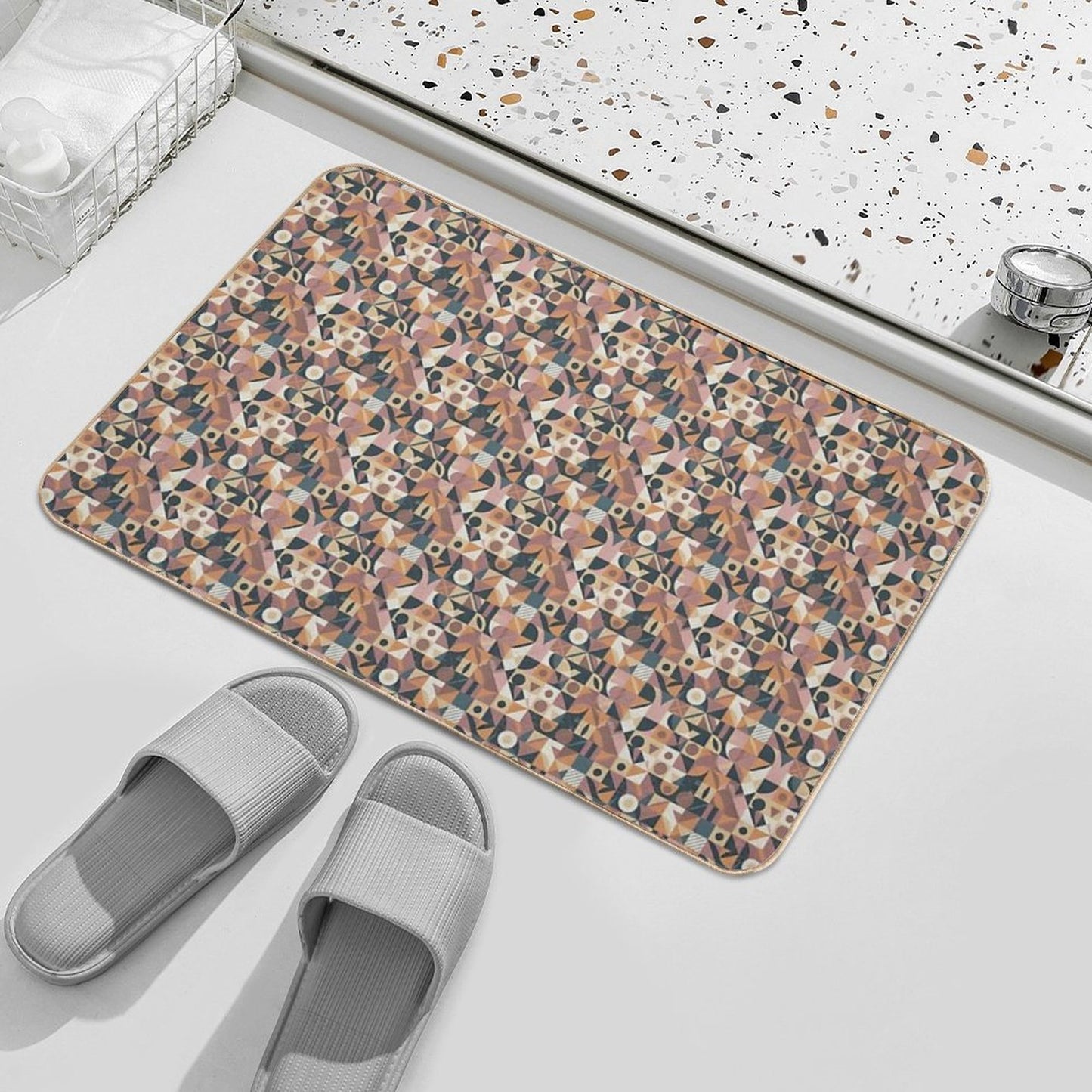 Bauhaus Style Geometric Abstract Pattern  Repositionable Bath Mat