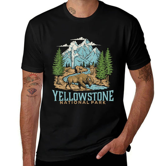 Yellowstone US National Park Wolf Bison Bear Vintage Gift  Soft T-Shirt