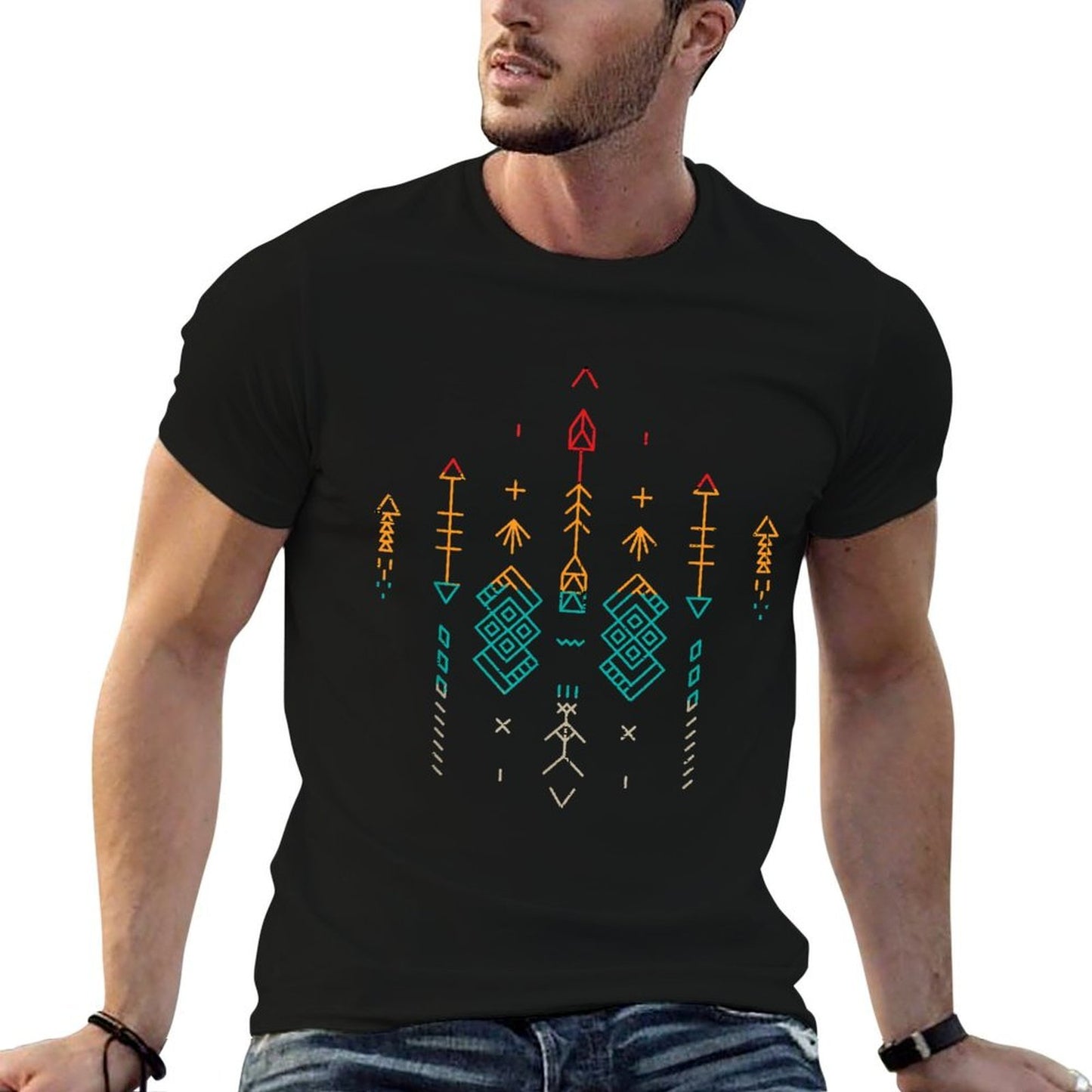 Aztec Pattern Ancient Civilization Warrior Mexican History  Relaxed-fit T-Shirt