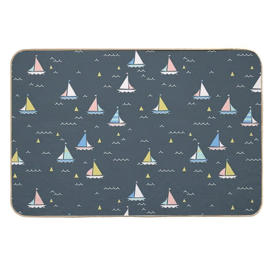 Small Sailing Boats on Dark Gray Background, Minimalist Pattern  Non-Slip Bath Mat