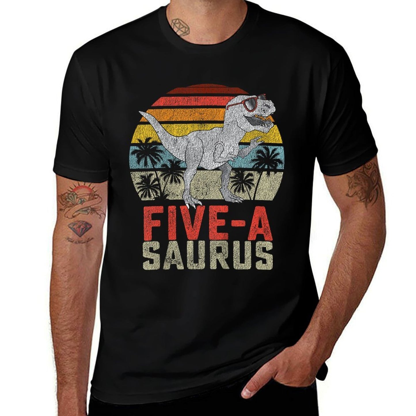 5 Year Old Dinosaur Birthday 5th T Rex Dino Five Saurus  Oversized Silhouette T-Shirt
