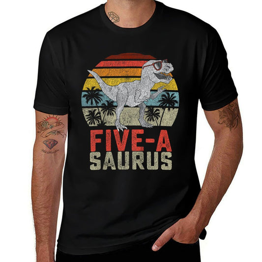 5 Year Old Dinosaur Birthday 5th T Rex Dino Five Saurus  Oversized Silhouette T-Shirt