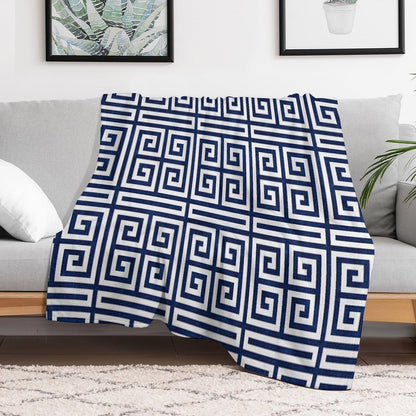 Greek Key - Blue And White Anti-pilling Throw Blanket