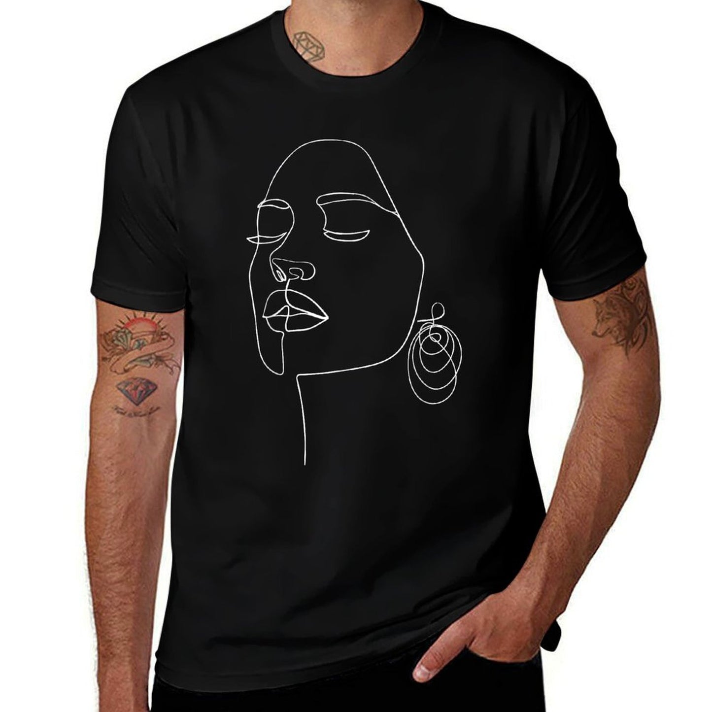 One Line Art Face Minimalist Artist Gifts DEILLUM Womens Black  Quick-drying T-Shirt