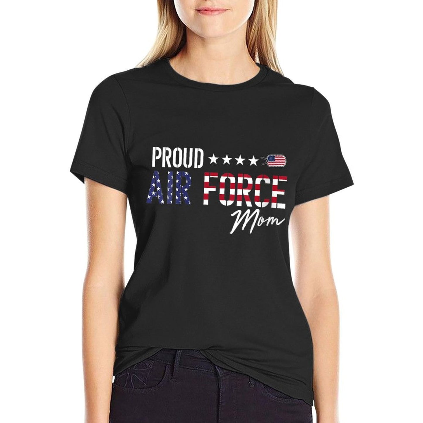Womens US Proud Air Force Mom  Trendy Pattern T-Shirt