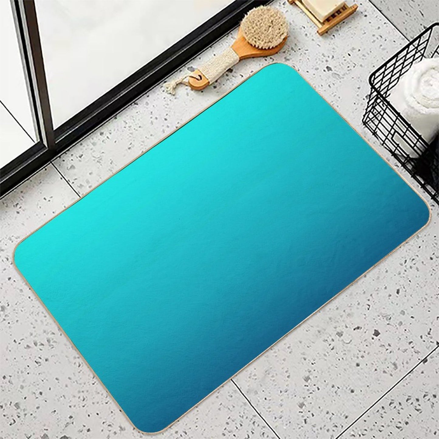 Preppy Summer Beach Teal Blue Turquoise Ombre  Repositionable Bath Mat