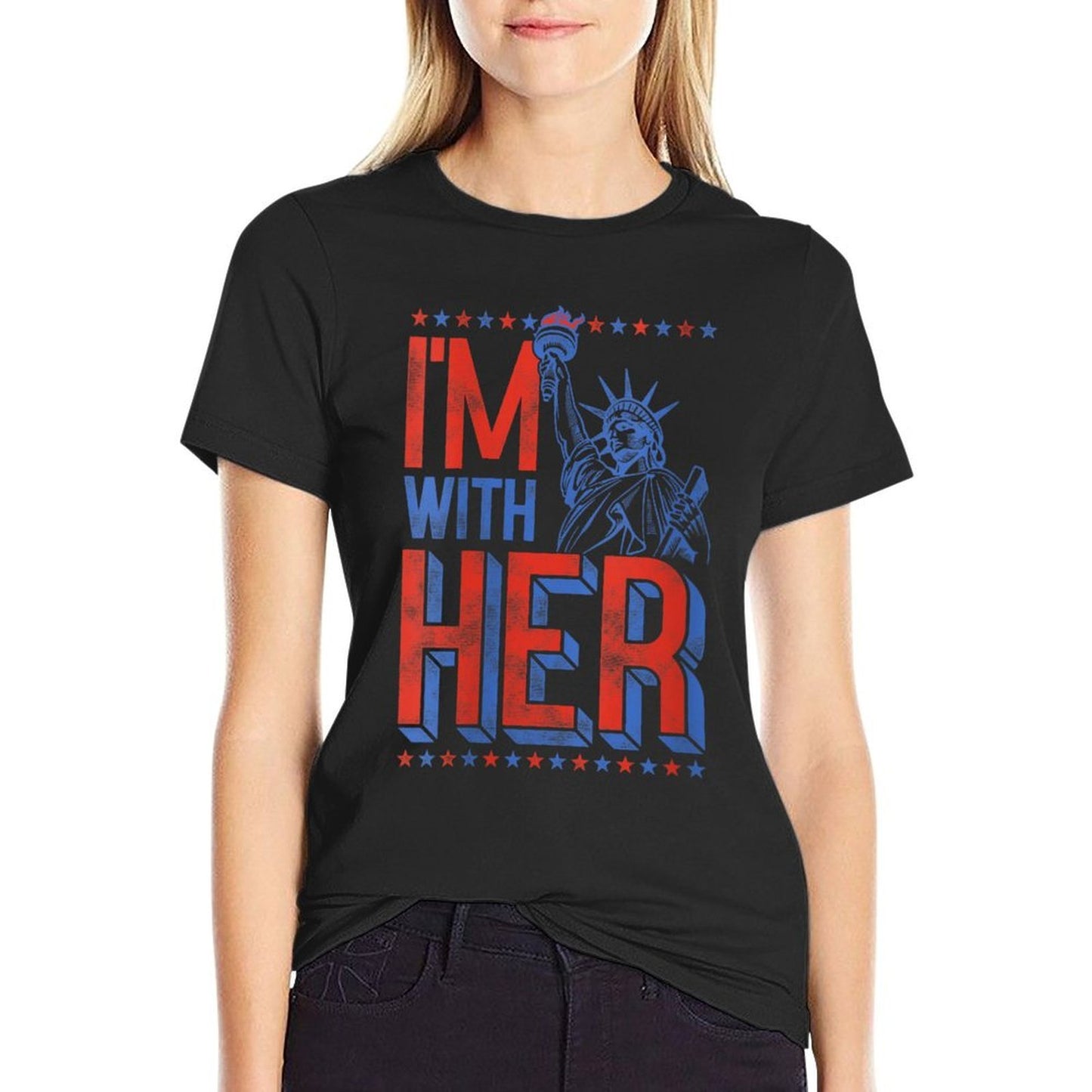 Womens Trendy Statue Of Liberty Im With Her Red White  Blue  Vintage-inspired T-Shirt