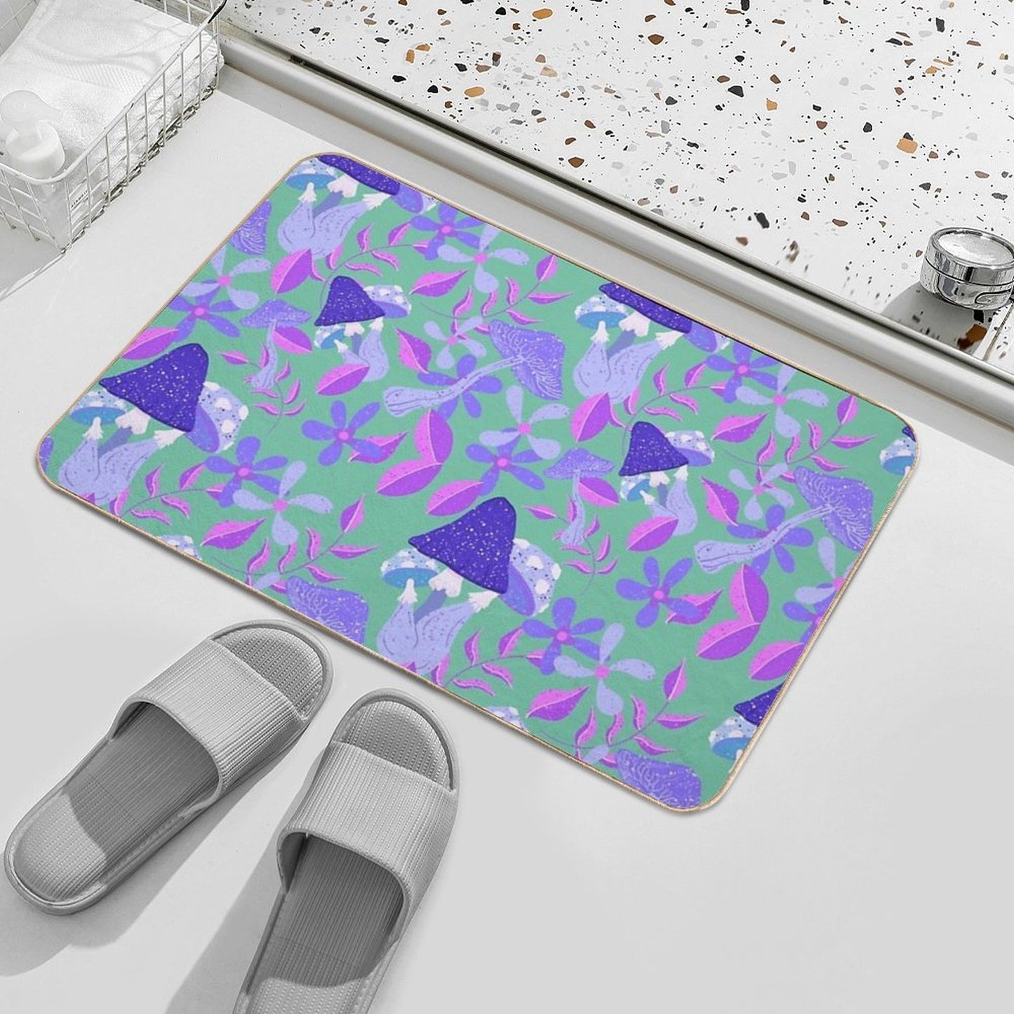 Groovy Shrooms & Blooms - Mushroom And Floral Pattern  Pet-Safe Bath Mat