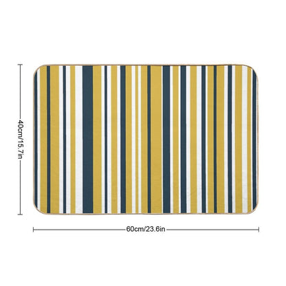 Mustard Yellow Navy Blue And White Stripes Minimalist Color Block Pattern Durable Bath Mat
