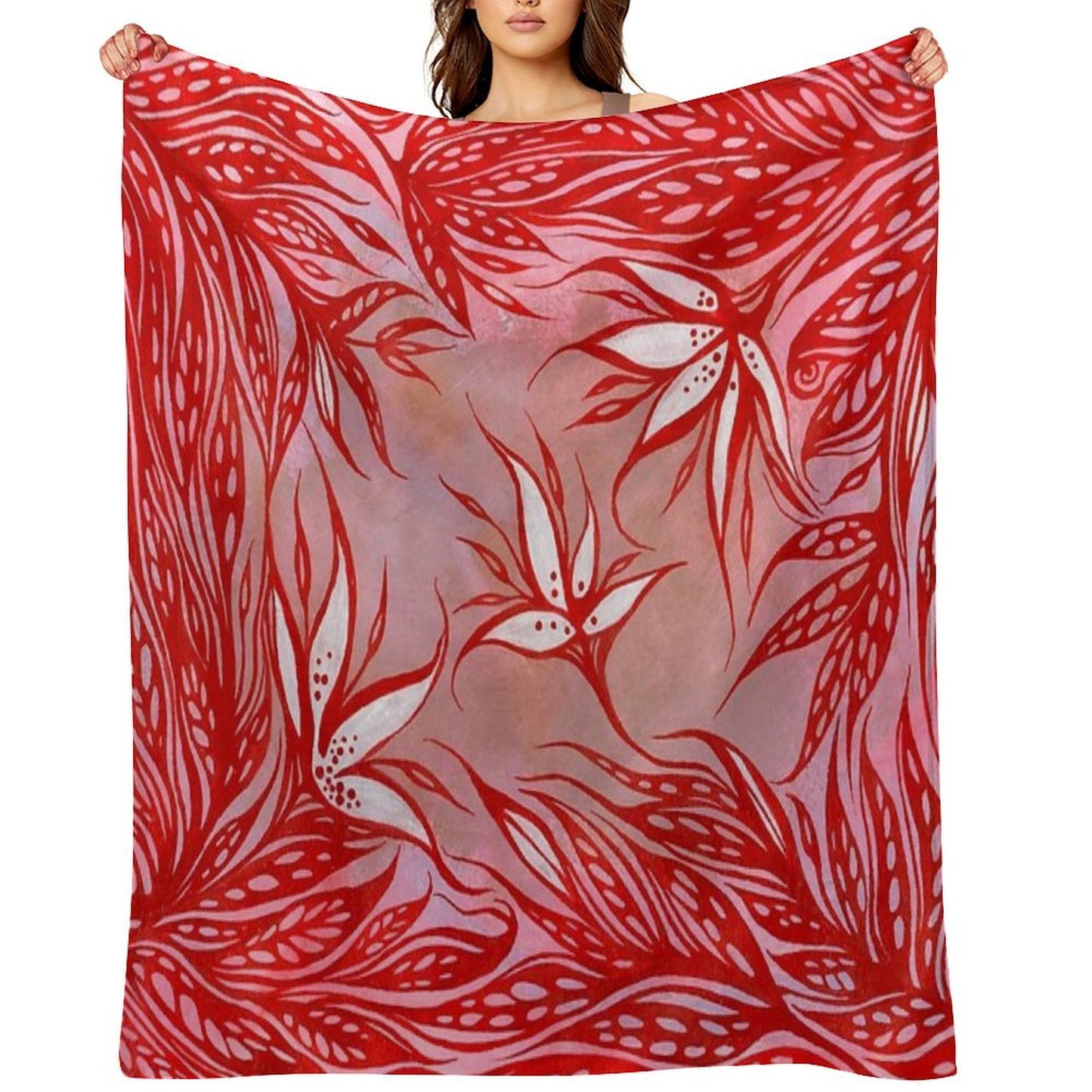 Red Coral Flowers Compact Throw Blanket