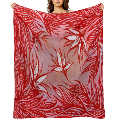 Red Coral Flowers Compact Throw Blanket