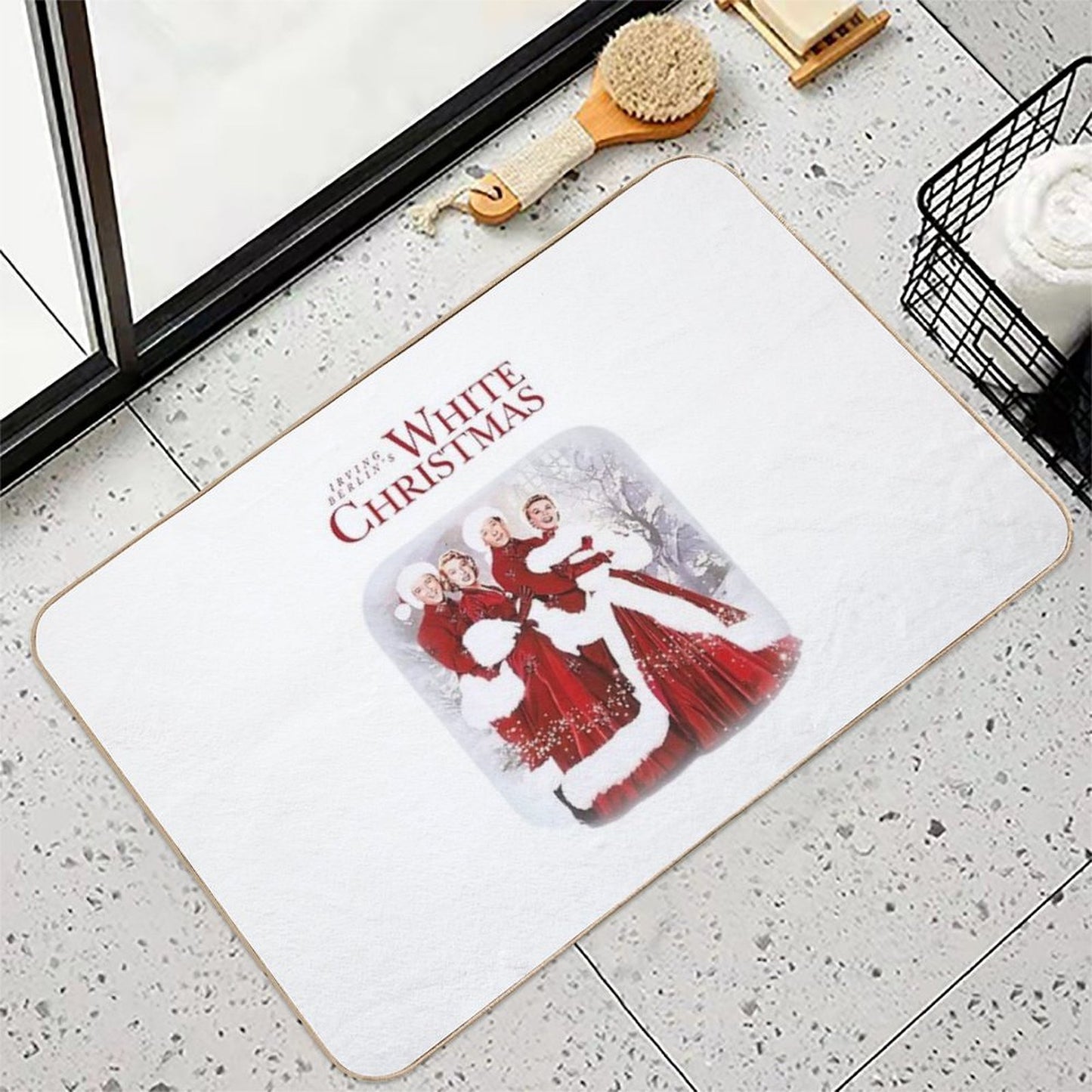 Retro Irving Berlins White Christmas  Easy Maintenance Bath Mat