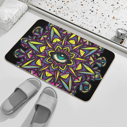 Dharma Wheel Neon Mandala Eye  Anti-Trip Bath Mat