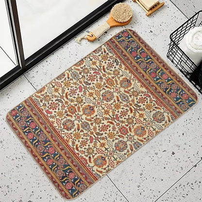Antique Indian Rug Floral Nature Pattern Print  Pet-Safe Bath Mat