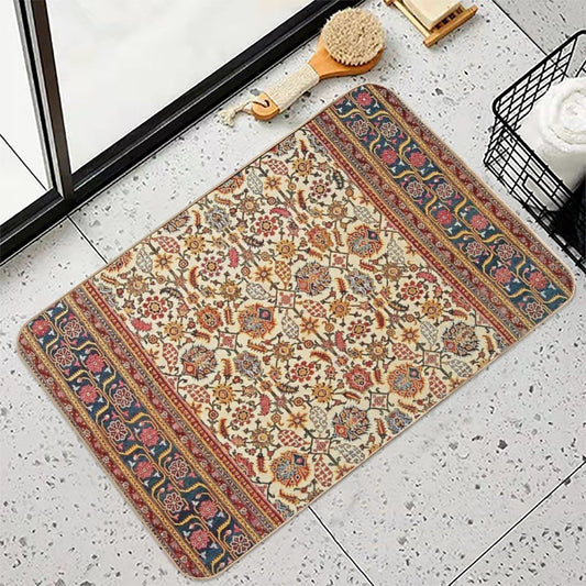 Antique Indian Rug Floral Nature Pattern Print  Pet-Safe Bath Mat
