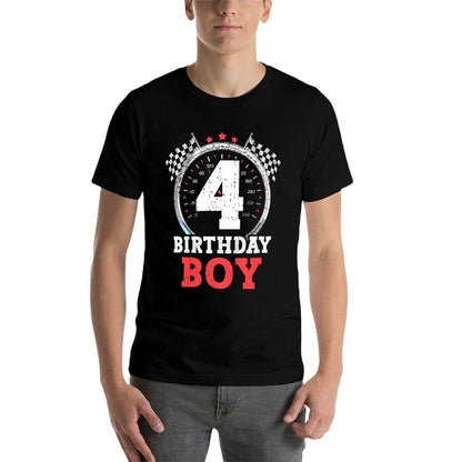 Kids 4th Birthday Boy 4 Fourth Race Car Birthday Racing Car  Relaxed-fit T-Shirt