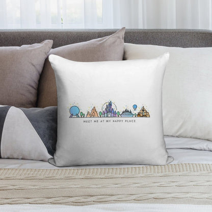 Meet Me at My Happy Place Vector Orlando Theme Park Illustration Design Soft Home Decor Throw Pillow