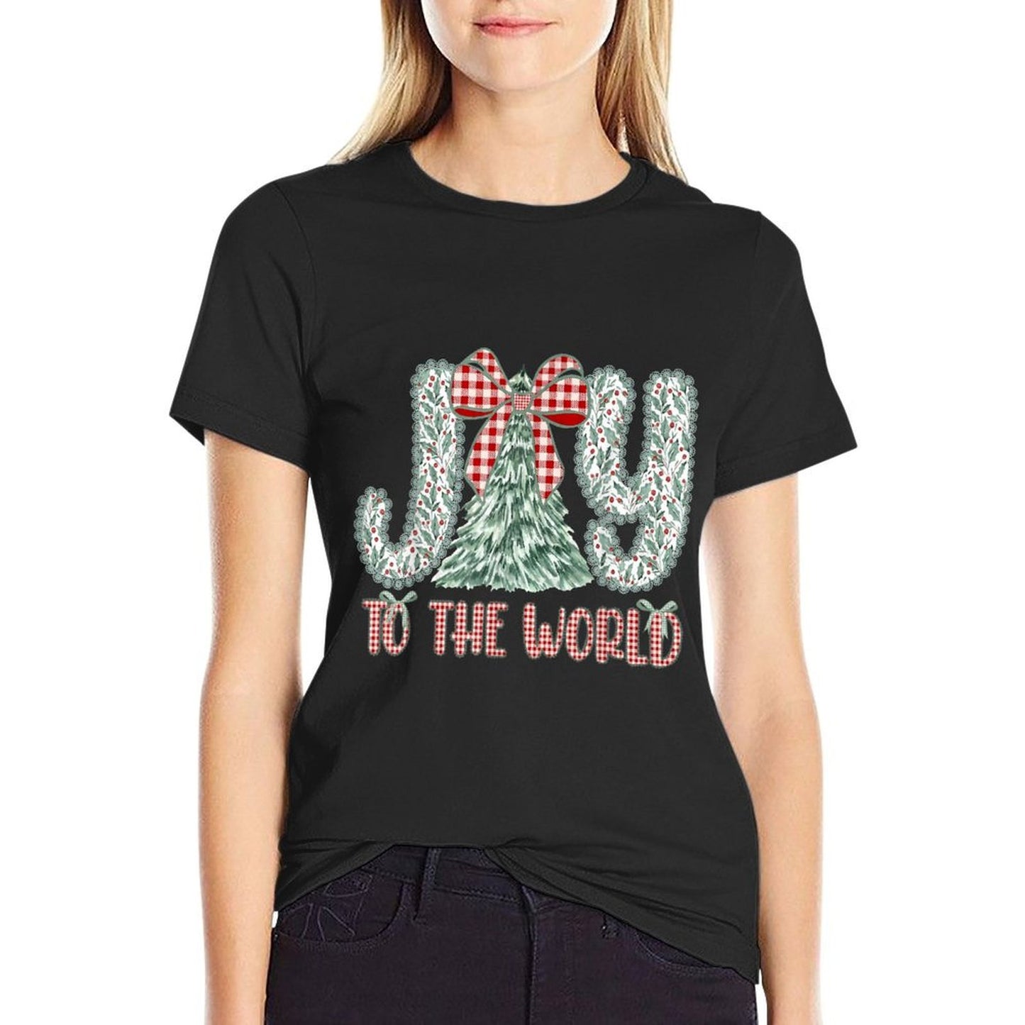 Joy to The World Jesus Christian Christmas Xmas Tree Holiday  Rolled Sleeves T-Shirt