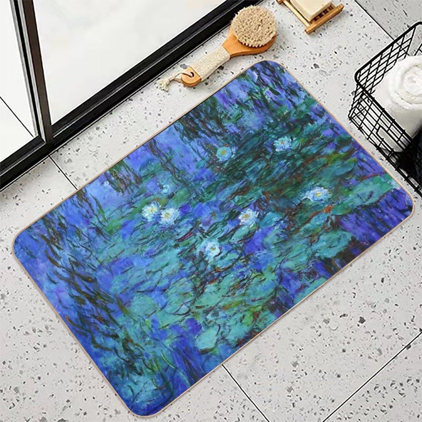 Claude Monet Water Lilies - Blue Water Lilies  Stain-Proof Bath Mat