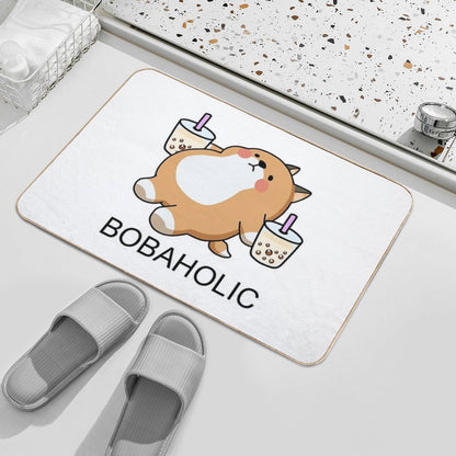 Lazy Bobaholic Shiba Loves Boba!  Stain-Proof Bath Mat